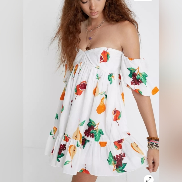 Urban Outfitters Women's Summer In Italy Off Shoulder Mini Dress Size M Colorful - Picture 2 of 16